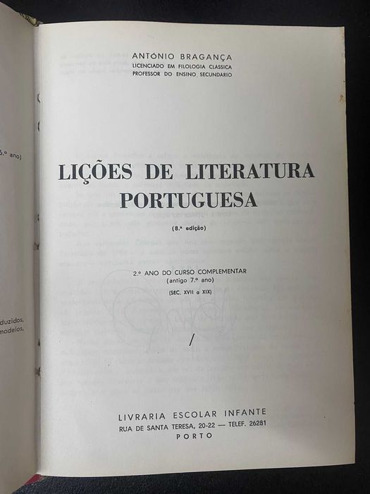 António Bragança – Lições de Literatura Portuguesa 8.ª Edição Capa Dura Exemplar Numerado e Rubricado