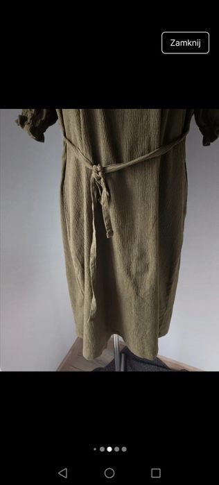 Sukienka długa krótki rękaw khaki tweedowa boho 2YK retro Basic