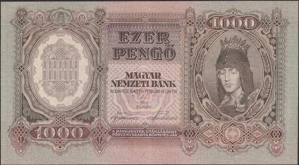 Węgry 1000 pengo 1943 - F096 - stan 1/2                           .