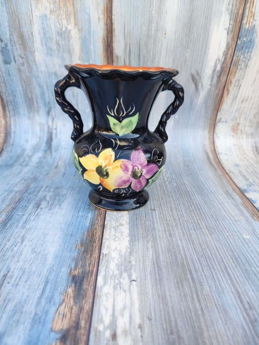 Ceramiczny wazon vintage - motyw kwiatów - numerowany