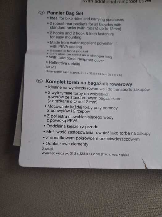 Nowe torby rowerowe na bagażnik 2x10L z pokrowcem