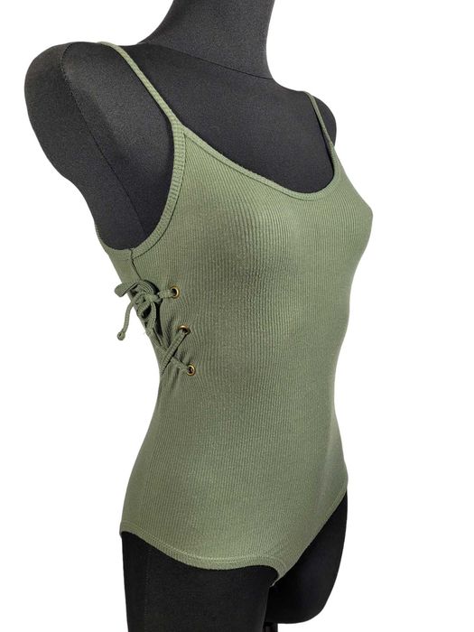 Body khaki prążek 34,XS/36,S wiązanie Primark