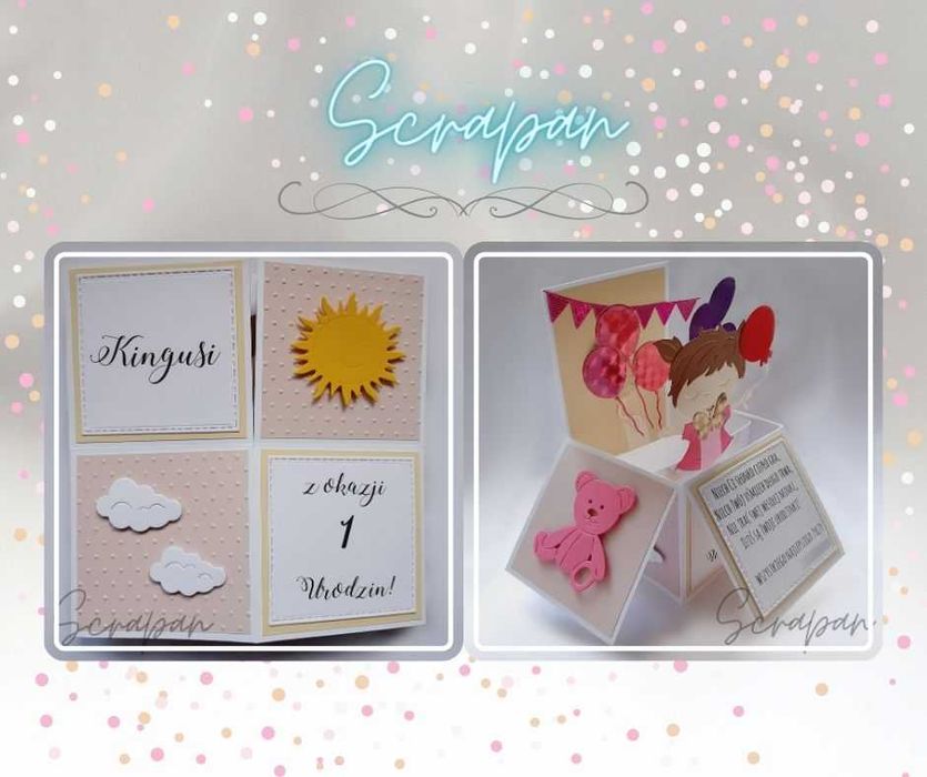 Kartka urodzinowa, roczek dla dziecka, dziewczynki, ręcznie robiona