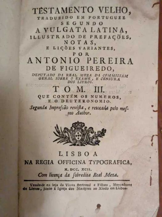"TESTAMENTO VELHO" de António Pereira de Figueiredo, 17 volumes