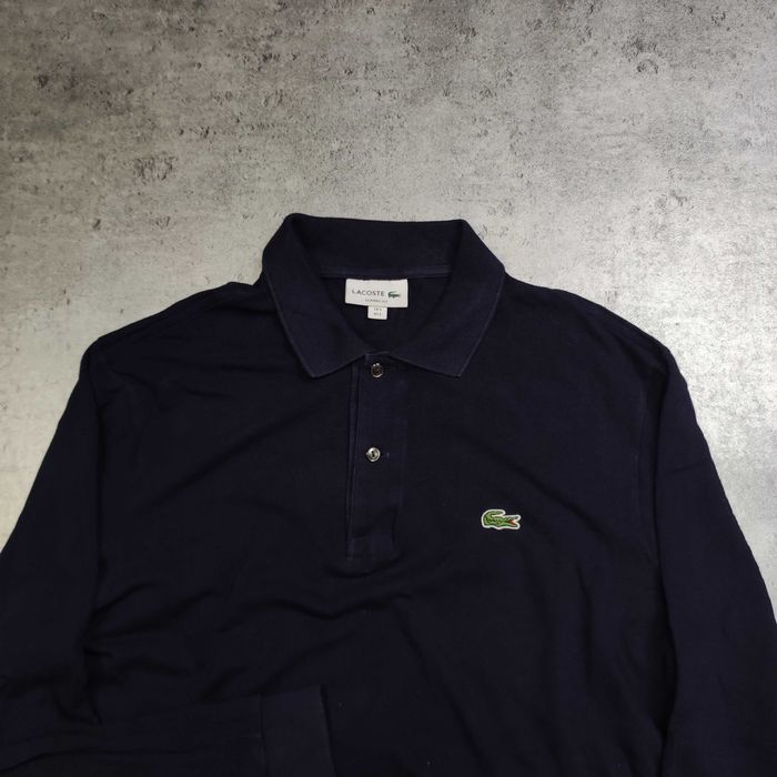 MĘSKA Elegancka Bawelna PREMIUM Koszulka Długi Rękaw Granat Lacoste