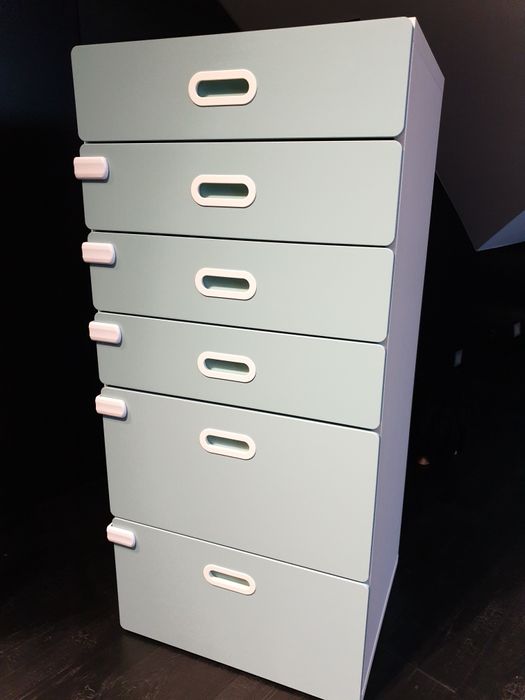Ikea Komoda Stuva Niebieska Biała 6 Szuflad