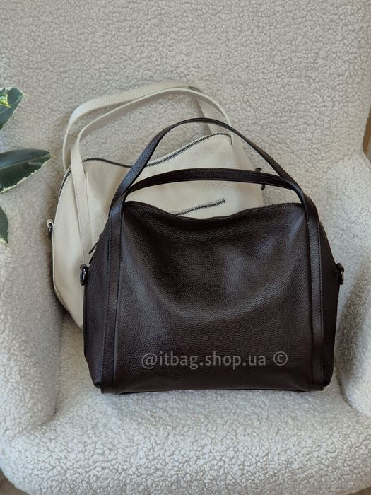 Містка шкіряна сумка італійська боулер. Большая кожаная сумка, Италия