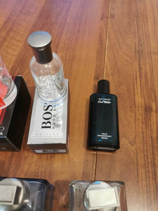 Butelki opakowania po perfumach męskich, wszystko Orginał. Komplet.