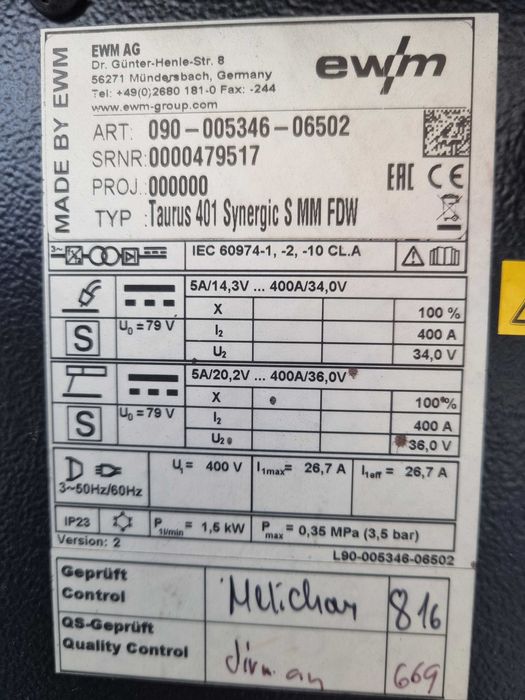 Spawarka EWM Taurus 401 Synergic S MM FDW