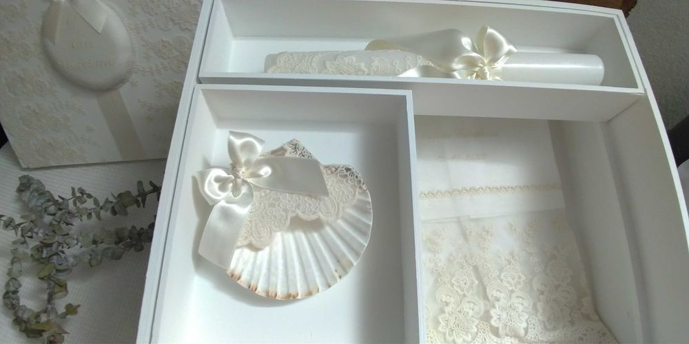 Batizado - conjunto de caixa grande, toalha e concha