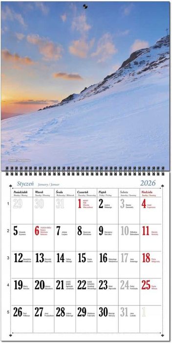 Kalendarz 2026 ścienny 30x60cm duży planszowy na spirali TATRY