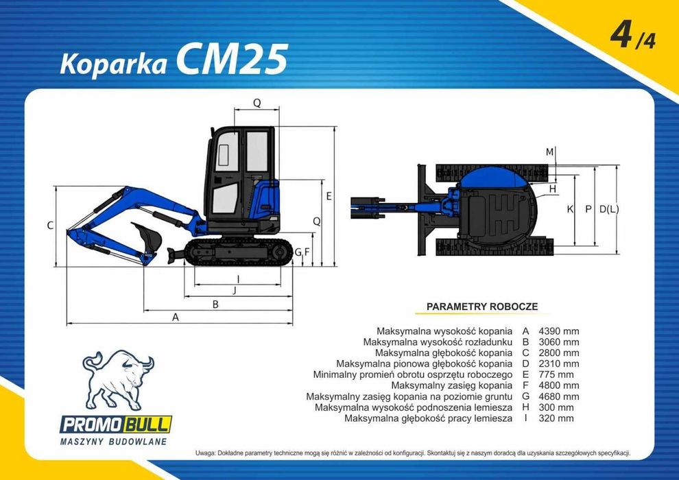 Koparka 2,7 T,  CM25 silnik YANMAR