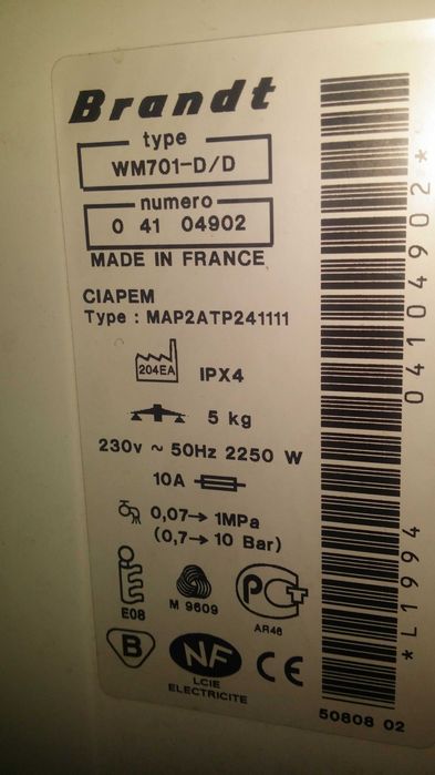 Pralka Brandt WM701-D/D