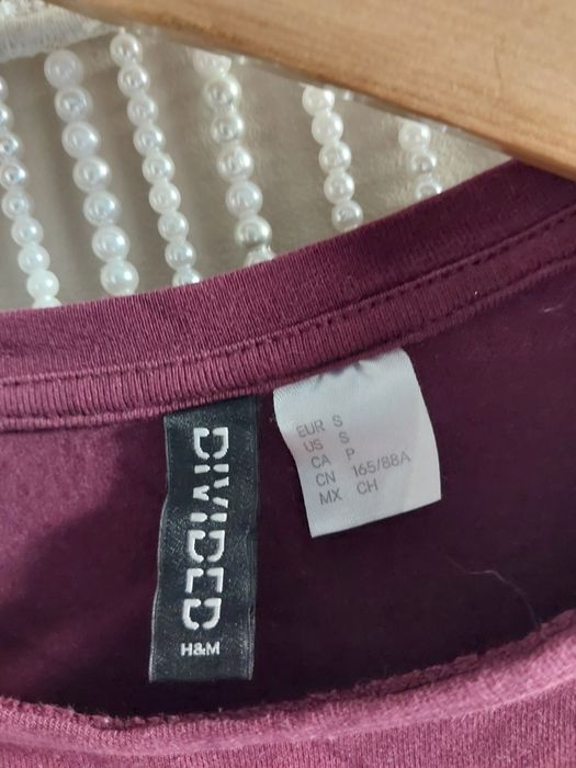Bluzka H&M S, 36 rękaw 3/4 burgundowa fioletowa