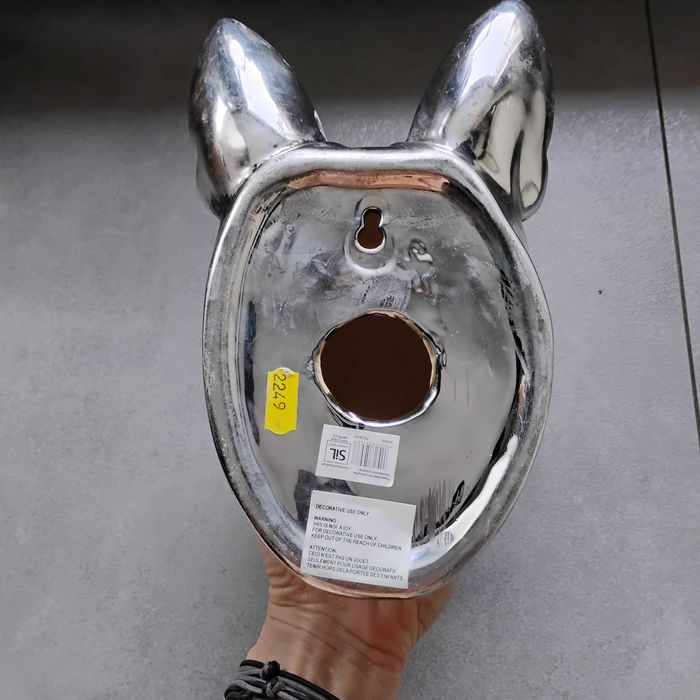 srebrny Buldog francuski ceramiczna głowa psa dekoracja
