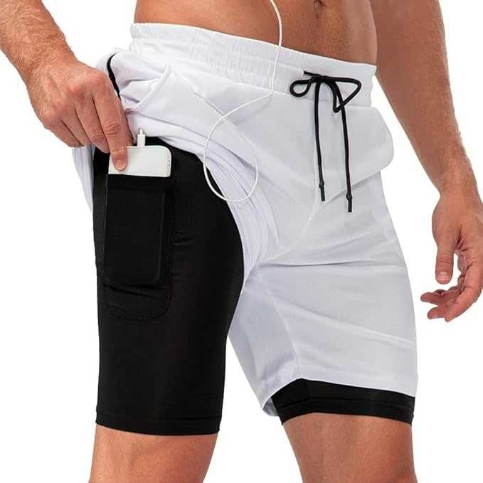 Męskie spodenki sportowe 2w1 XXL białe oddychające kieszenie