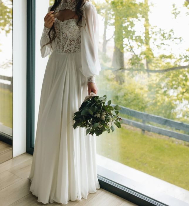 Suknia ślubna boho romantyczna kwiatki