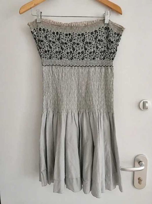 Vestido de Verão Cai-Cai Cinza e Preto – Estilo Boho (Tam. M)