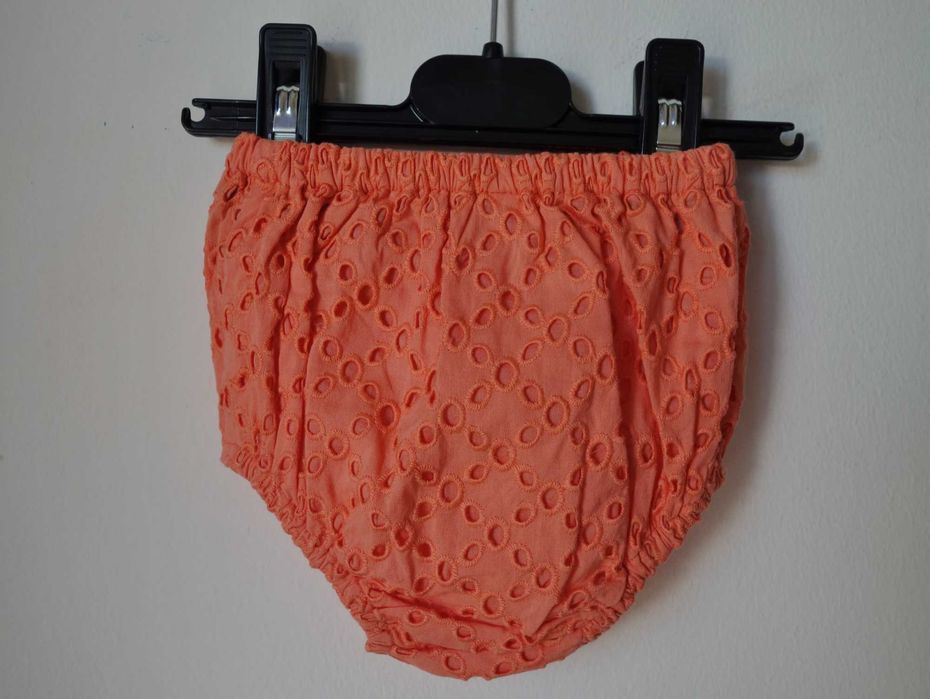 Vestido bordado laranja c Tapa Fraldas  3-6 meses* Envio grátis