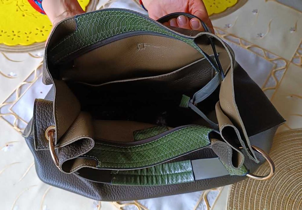 Torba damska Shopper, zielona oliwka, nowa