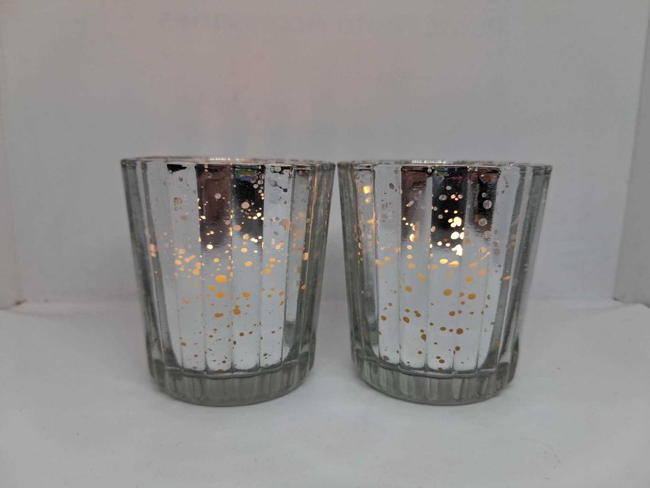 Świeczniki szklane na tealight,  srebrne, szklane