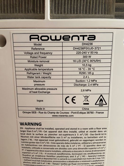 Desumidificador Rowenta Intense Dry Compact 16L