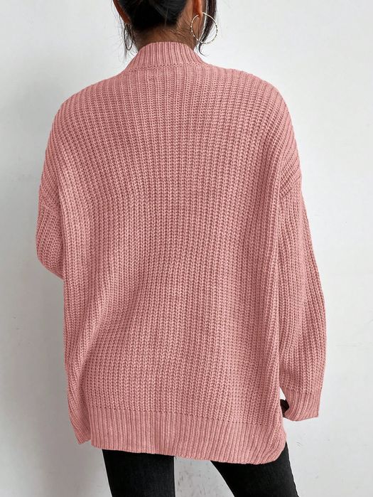Kardigan Sweter Dzianinowy Bez Zapięcia Różowy Casual Shein S 36