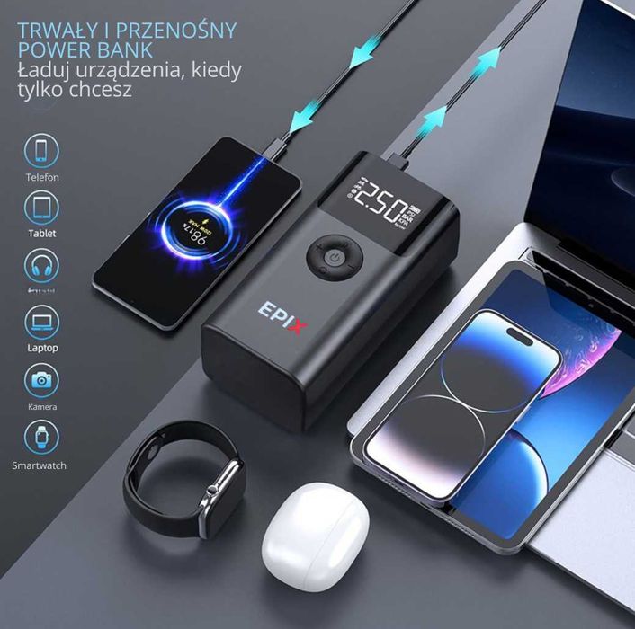 Urządzenie Rozruchowe Jump Starter Booster KOMPRESOR POWERBANK 12000mA