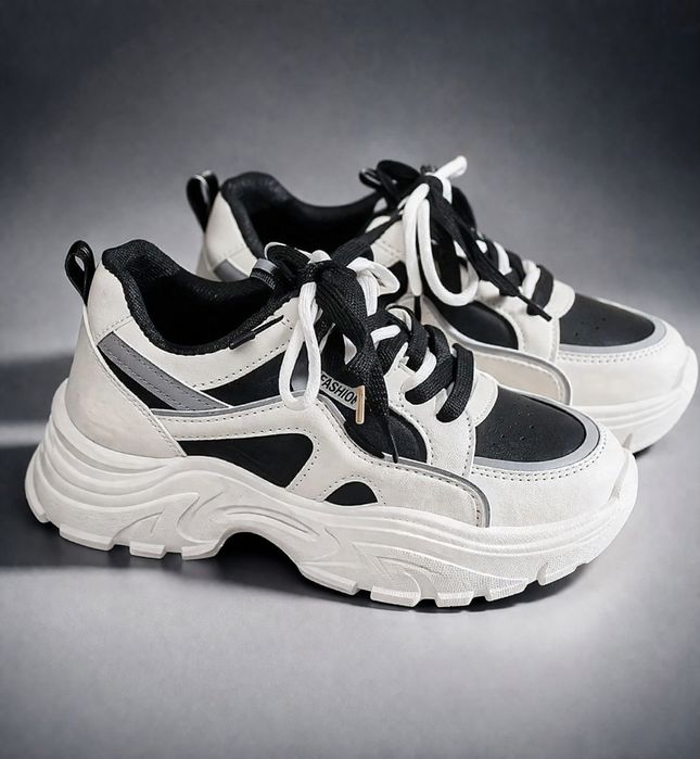 Sneakersy na grubej podeszwie chunky czarno-białe 37.5