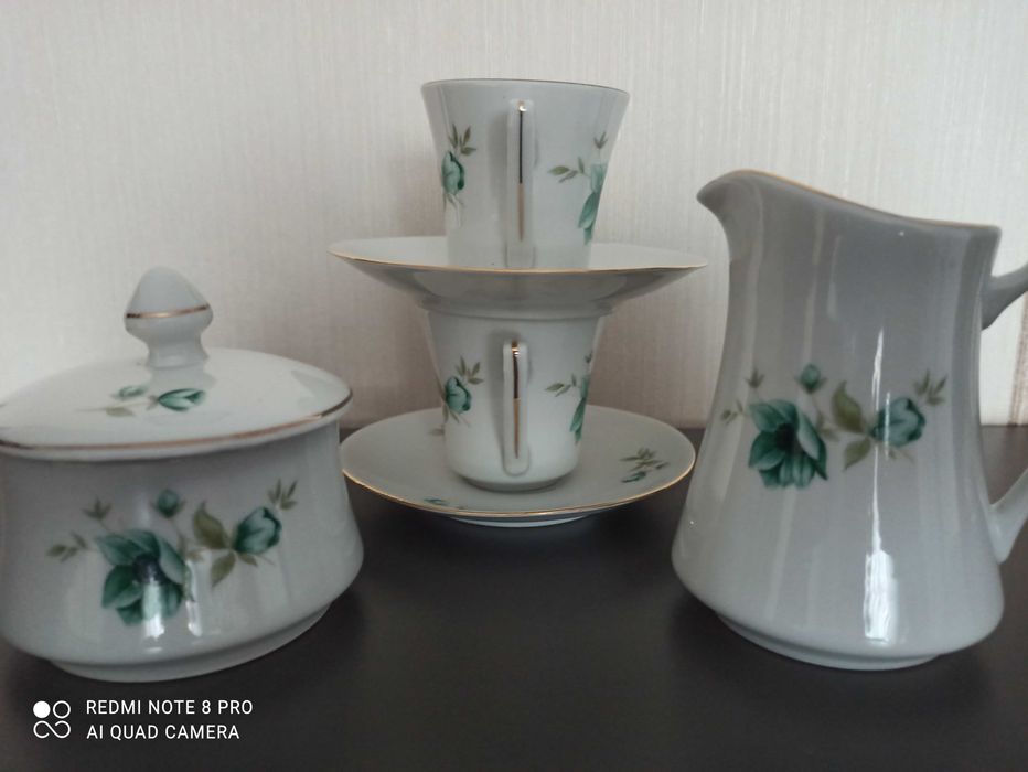 Filiżanki, cukiernica, mlecznik, stara porcelana Wałbrzych