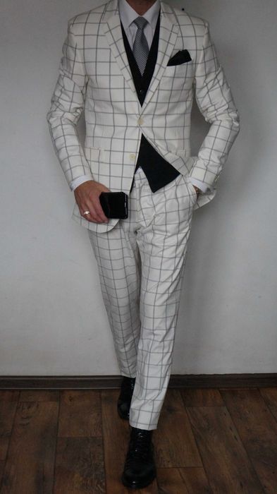 Garnitur Zara Man Roz. 50 Kol. Biały Krata Fit