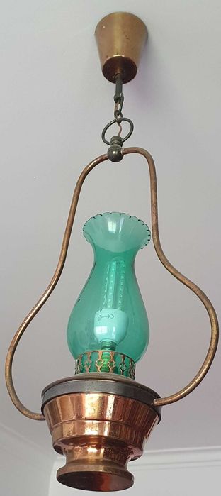 Green Glass Chimney Ceiling Lamp with Metal Frame