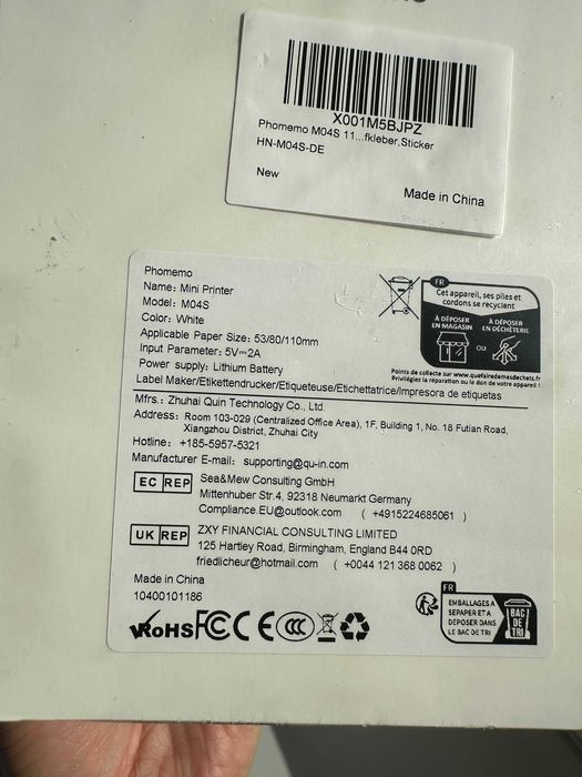 DRUKARKA Termiczna M04S Biala Mini Przenośna