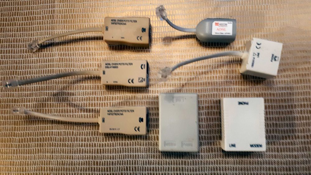 Lote de cabos telefone, tomadas, fichas, adaptadores e filtros ADSL