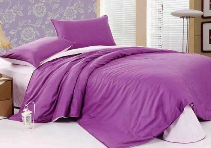 Постельный комплект Сатин Фиалка + Белый семейный с 2 пододеяльниками