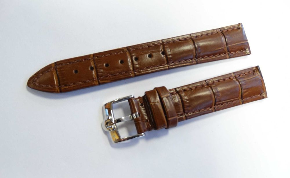 Pasek skórzany brązowy 18mm 20mm do zegarka Omega klamra srebrna złota