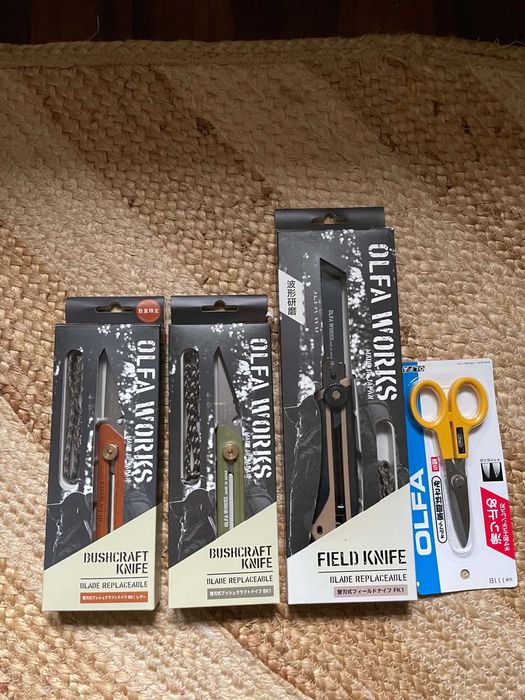 Zestaw nozy surviwalowych olfa field works made in japan nozyczki olfa zolte japonskie