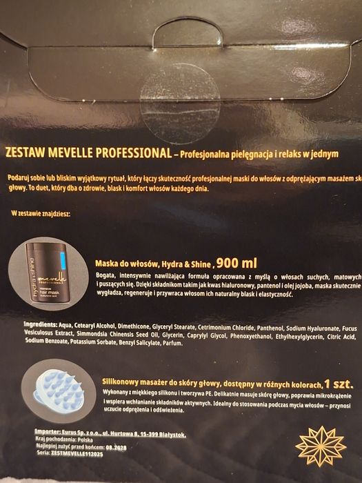 Nowy zestaw Maska do włosów 900ml +masażer do skóry głowy Mevelle