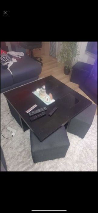 Mesa de centro de sala de vidro 4 bancos