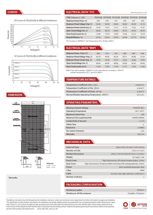 Palete 36 un. de painéis fotovoltaicos Jetion 620W Half-Cut