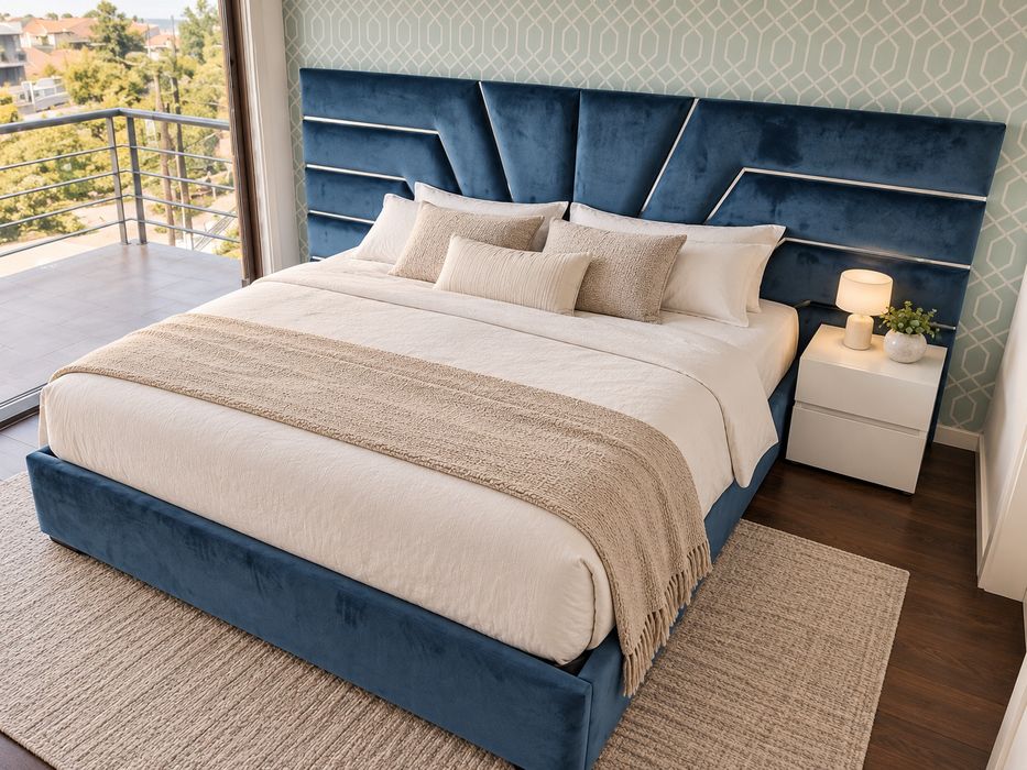 Cama Casal Estofada Tecidos Lavaveis