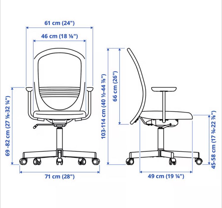 Cadeira de trabalho IKEA FLINTAN (preta) com apoios de braços