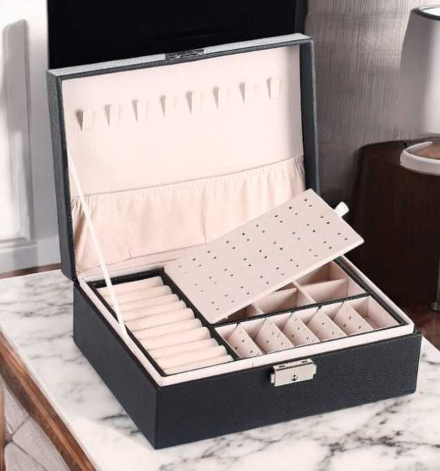 Szkatułka na biżuterię, etui, organizer, pudełko czarna