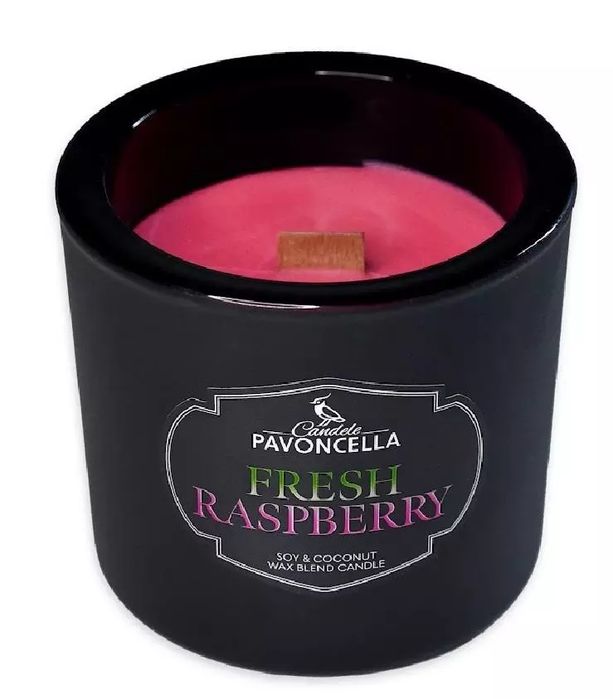 Świeczka Sojowa Fresh Raspberry Czarna 170G. Pavoncella. Nowy Produkt