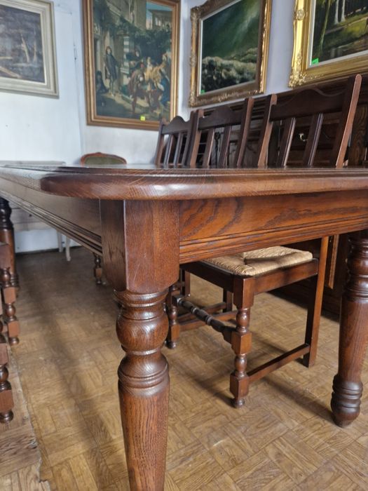 Stół dębowy lity 200x90 cm + komplet krzeseł x6