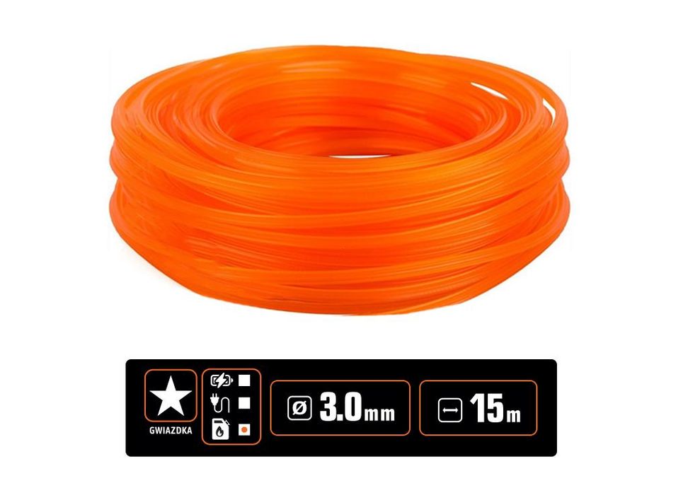 Żyłka tnąca do podkaszarek / Gwiazdka / 3.0 mm / 15 m / TEGER