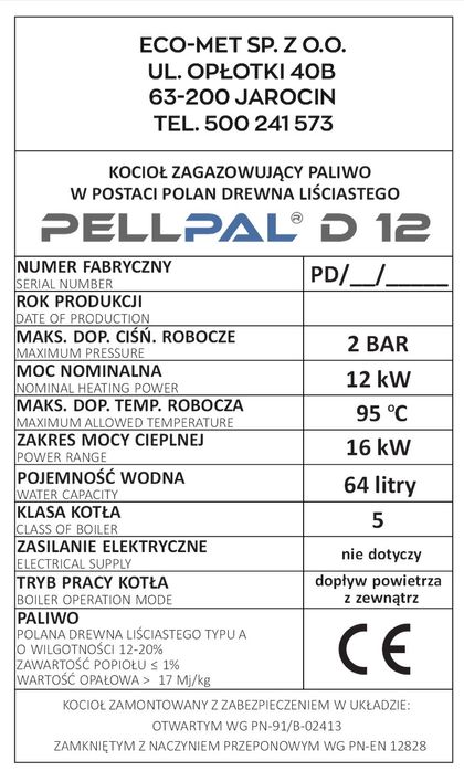 Kocioł na drewno PELLPALL D 12kW - wydajne i ekologiczne ogrzewanie!