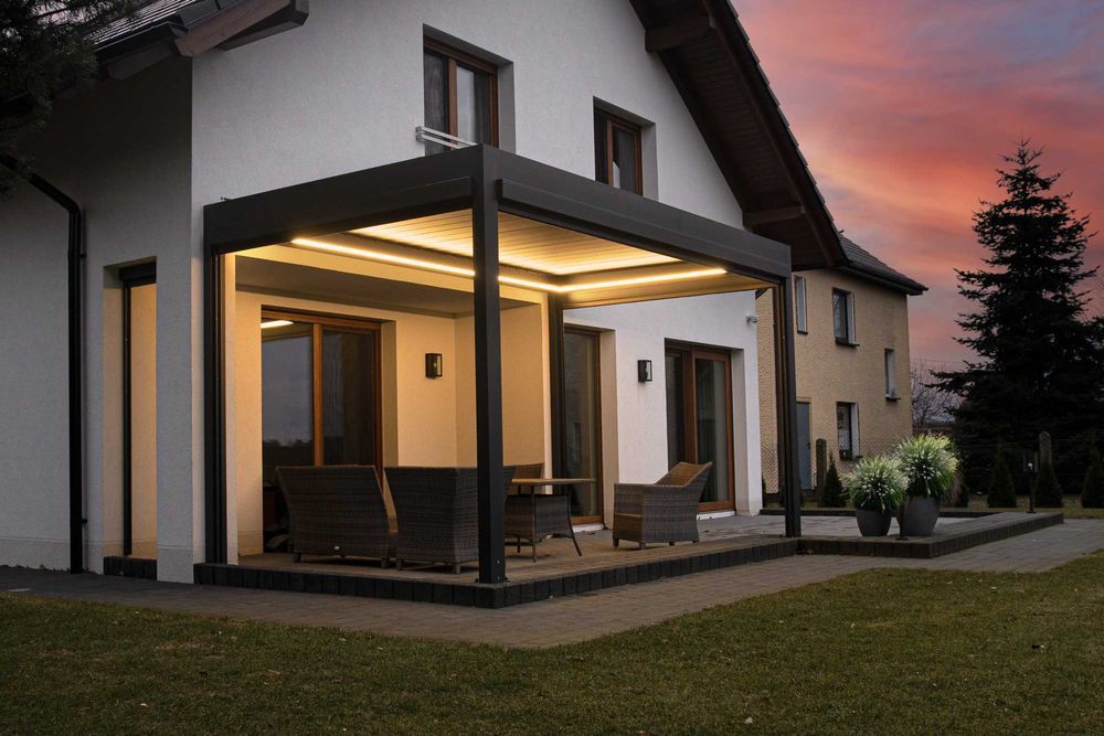 nowoczesna PERGOLA aluminiowa PREMIUM I LED I ściany I lamele