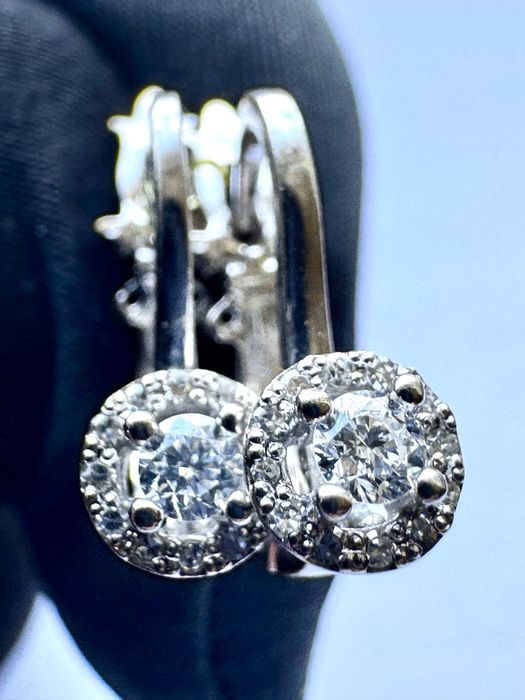 Золотые серьги с бриллиантами белое золото 585 проба