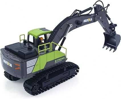 Huina 1661 Escavadeira RC Escala 1:18 2.4G 13CH com Caçamba de Liga Metálica, Luz LED, Spray, Rotação de 380° - Veículo de Controle Remoto Verde